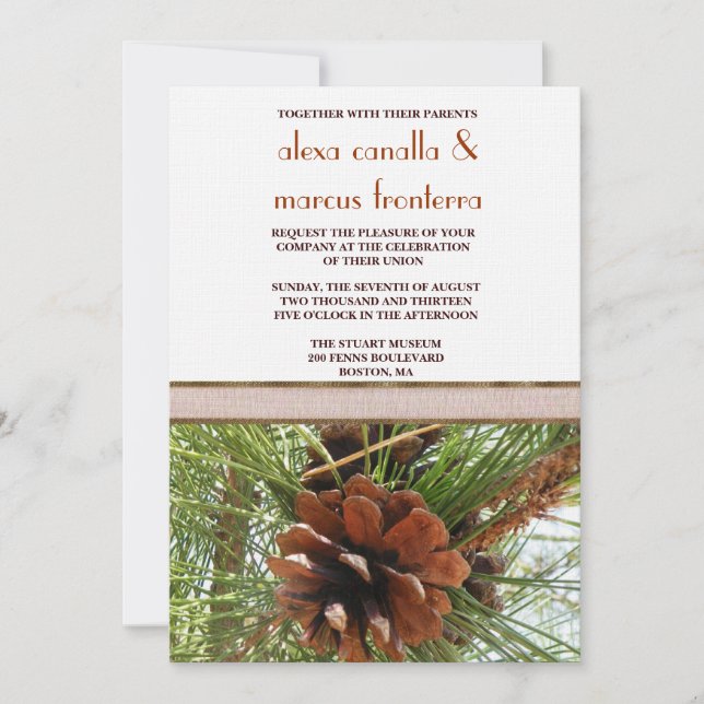 Invitación a la boda - Escena de conos Evergreen y (Anverso)