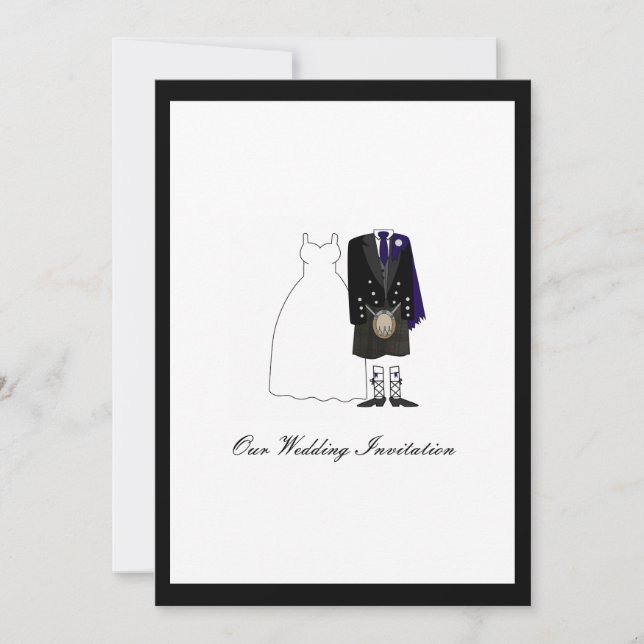 Invitación a la boda escocesa - Azul marino (Anverso)