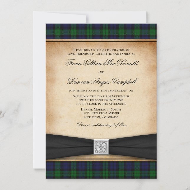 Invitación a la boda escocesa de Black Watch Tartá (Anverso)
