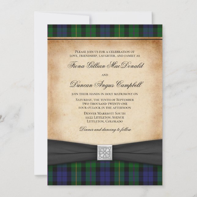 Invitación a la boda escocesa MacBride Tartan (Anverso)