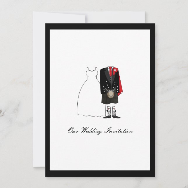 Invitación a la boda escocesa - Rojo (Anverso)