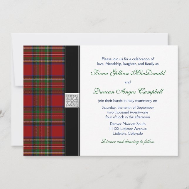 Invitación a la boda escocesa Royal Stuart Tartán (Anverso)