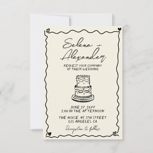 Invitación a la boda escrita a mano con estilo Ret (Reverso)