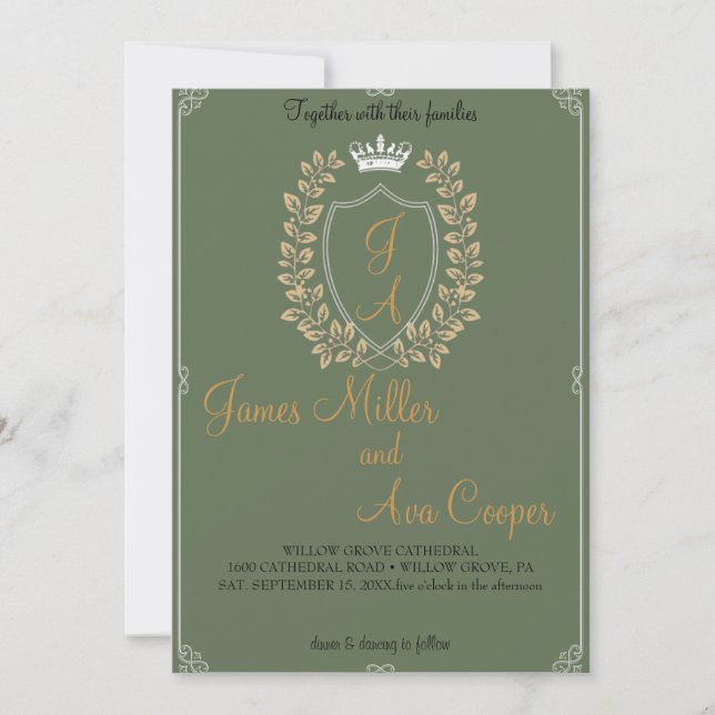 Invitación a la boda Escudo de Monograma Floral Cl (Anverso)