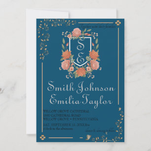 Invitación a la boda Escudo de Monograma Floral Cl