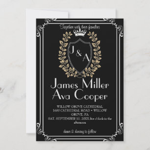Invitación a la boda Escudo de Monograma Floral Cl