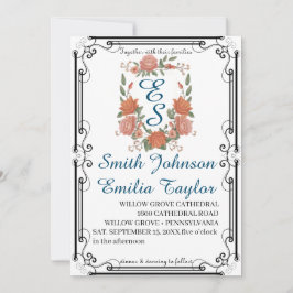 Invitación a la boda Escudo de Monograma Floral Cl