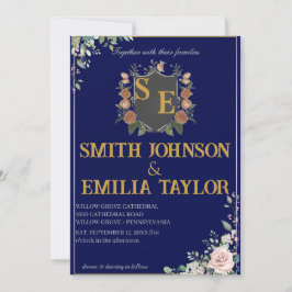 Invitación a la boda Escudo de Monograma Floral Cl