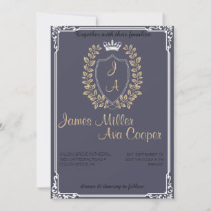Invitación a la boda Escudo de Monograma Floral Cl