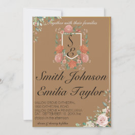 Invitación a la boda Escudo de Monograma Floral Cl