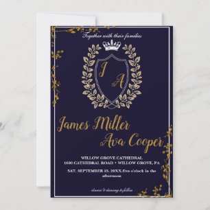 Invitación a la boda Escudo de Monograma Floral Cl