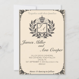 Invitación a la boda Escudo de Monograma Floral Cl
