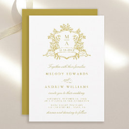 Invitación a la boda Escudo floral con clase Gold