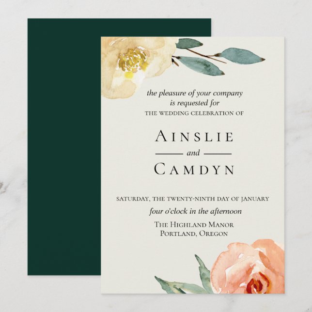 Invitación a la boda esmeralda Jardin De Fleurs (Anverso / Reverso)