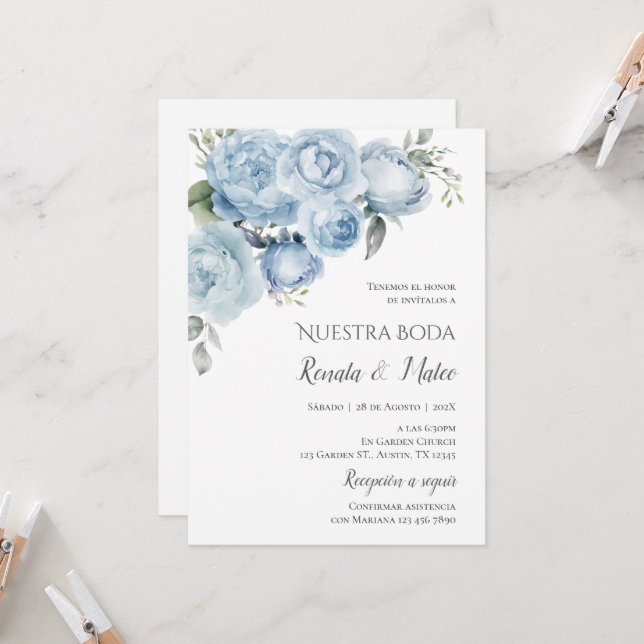 Invitación a la boda española azul de la Marina de