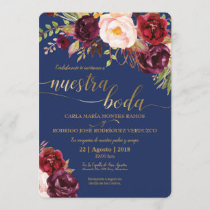 Invitación a la Boda Española Burgundy Faux Gold