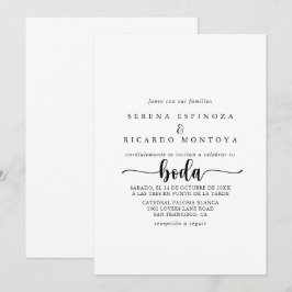 Invitación a la boda española con caligrafía minim