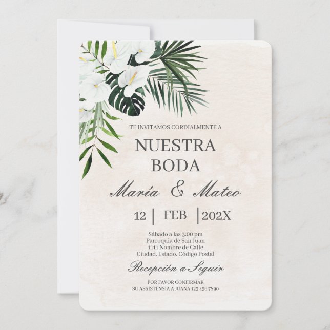 Invitación a la boda española con el beige de la f (Anverso)