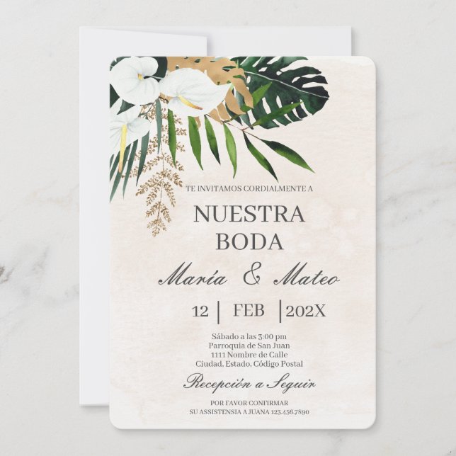 Invitación a la boda española con el beige de la f (Anverso)