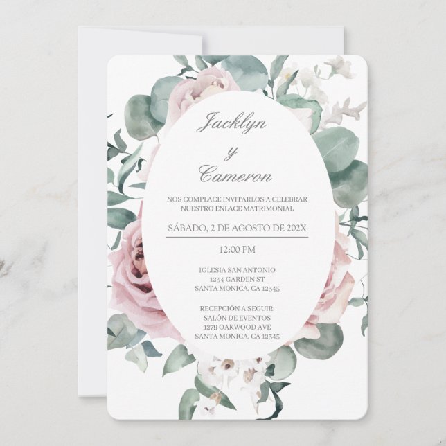 Invitación a la boda española con flores silvestre (Anverso)