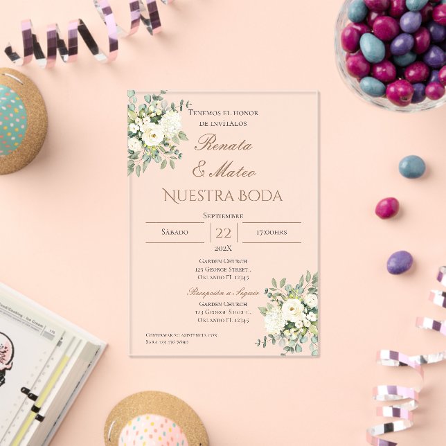 Invitación a la boda española de Boho acrílico (Insitu (Celebración))