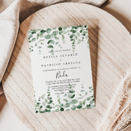 Invitación a la boda española de eucalipto minimal