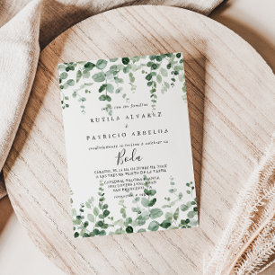 Invitación a la boda española de eucalipto minimal