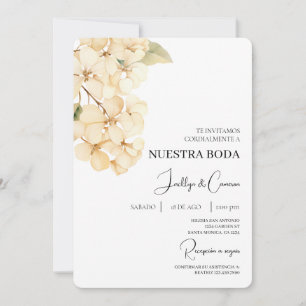 Invitación a la boda española de Hydrangea Blanca