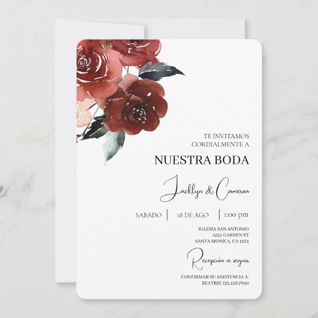Invitación a la boda española de la Rosa Roja (Anverso)