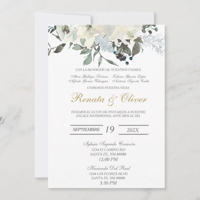 Invitación a la boda española de verde (Anverso)