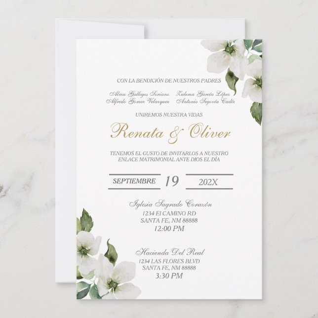 Invitación a la boda española de verde (Anverso)