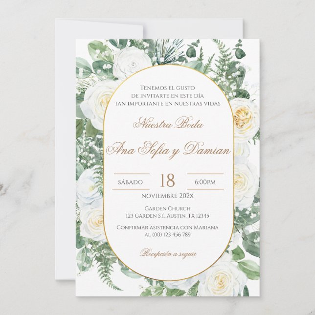 Invitación a la boda española de verde (Anverso)