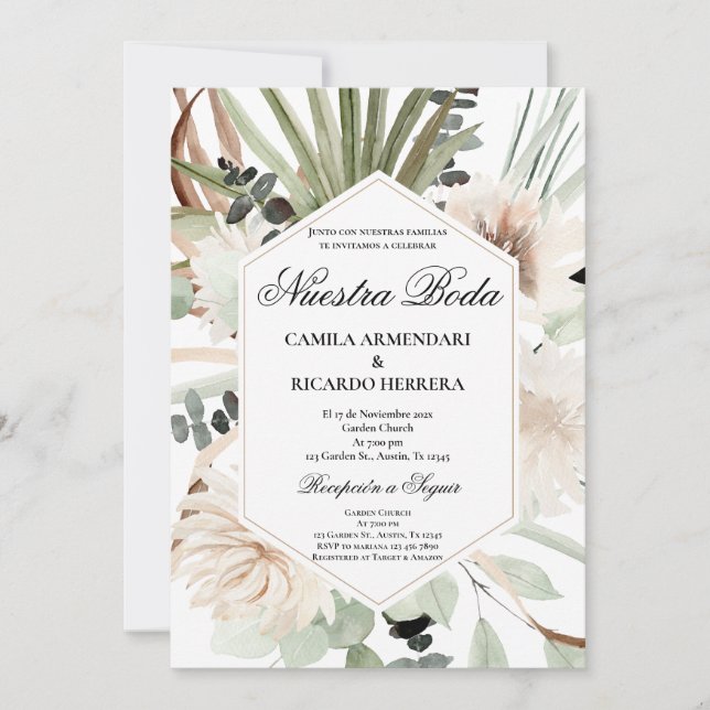 Invitación a la boda española de verde (Anverso)