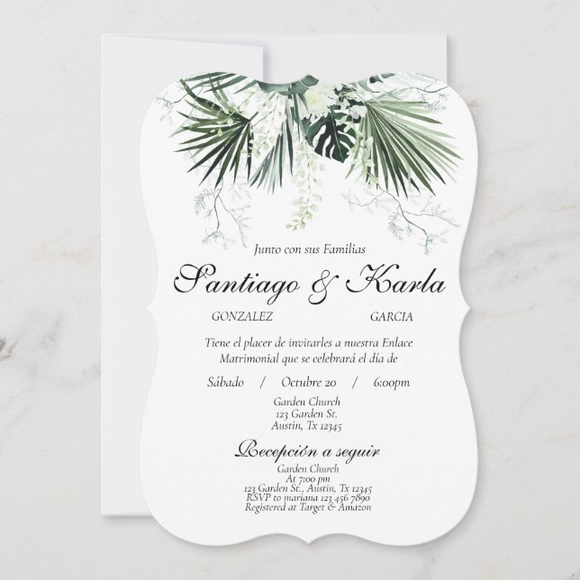 Invitación a la Boda Española de Verdor (Anverso)
