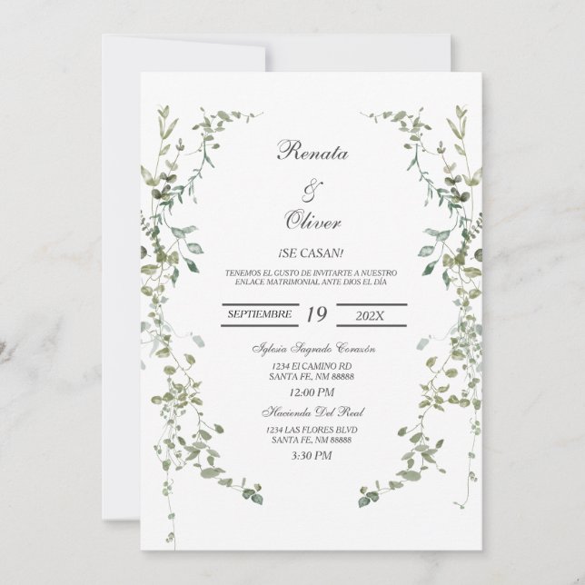 Invitación a la Boda Española de Verdor (Anverso)