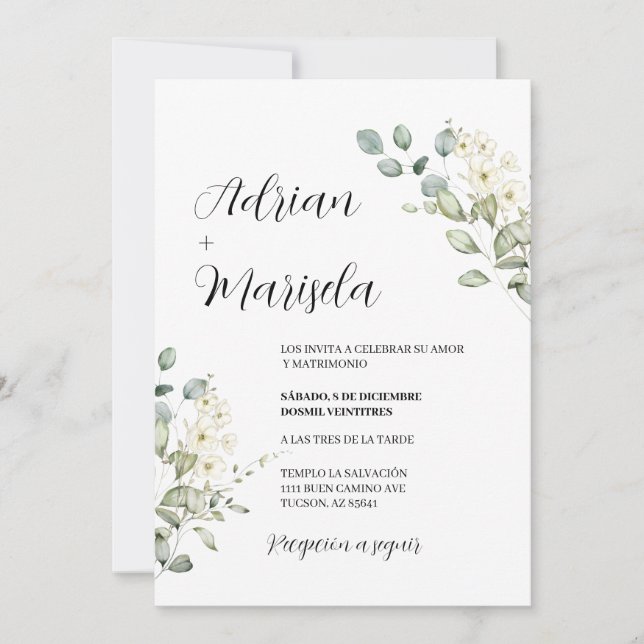 Invitación a la Boda Española de Verdor (Anverso)