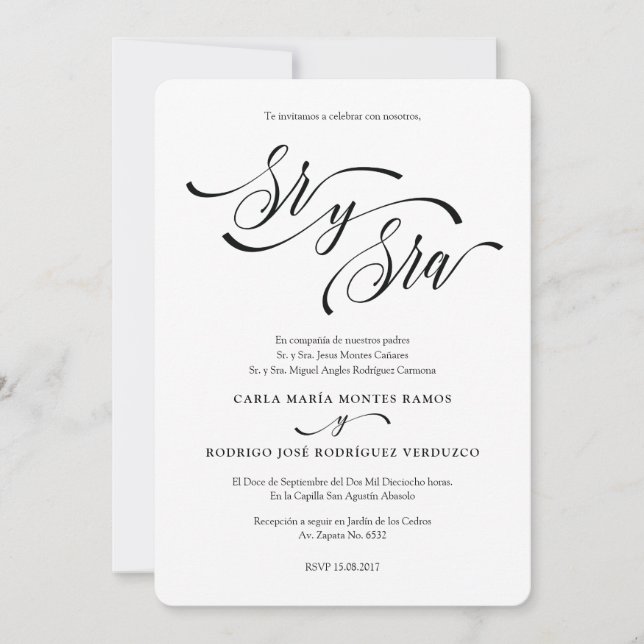 Invitación a la boda española editable SR Y SRA 2 (Anverso)