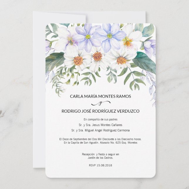 Invitación a la boda española en los bloggers blan (Anverso)