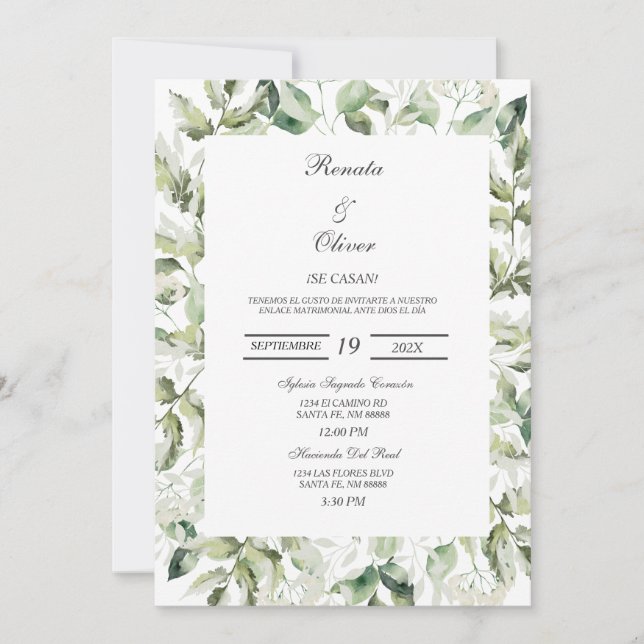 Invitación a la Boda Española Eucalyptus (Anverso)