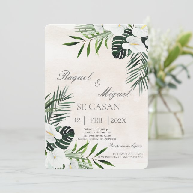 Invitación a la Boda Española Eucalyptus beige (Anverso de pie)