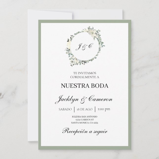 Invitación a la Boda Española Floral Blanca (Anverso)