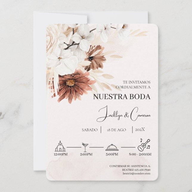 Invitación a la Boda Española Floral Blanca (Anverso)