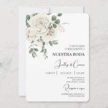 Invitación a la Boda Española Floral Blanca