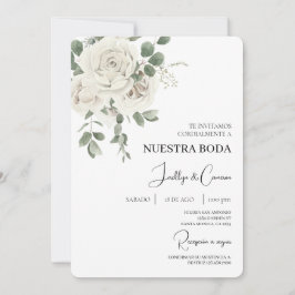 Invitación a la Boda Española Floral Blanca