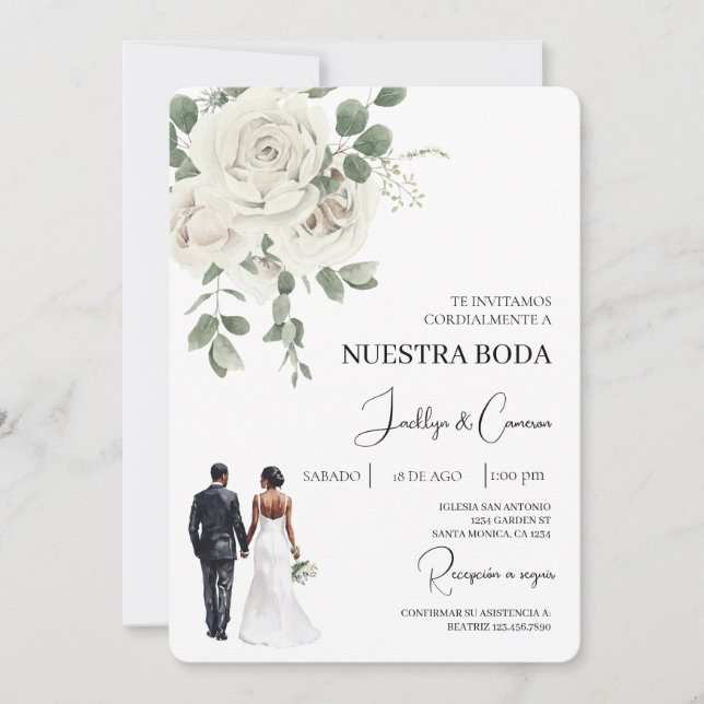 Invitación a la Boda Española Floral Blanca (Anverso)