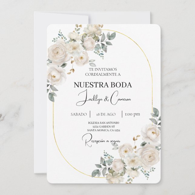 Invitación a la Boda Española Floral Blanca (Anverso)
