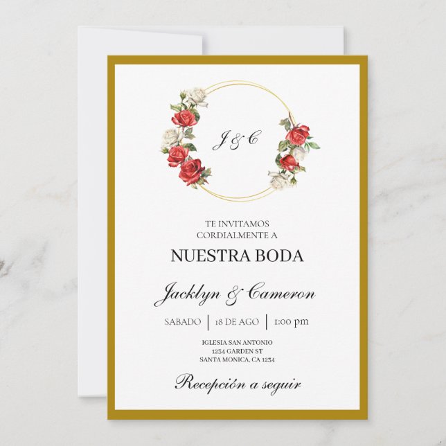 Invitación a la Boda Española Floral Blanca (Anverso)
