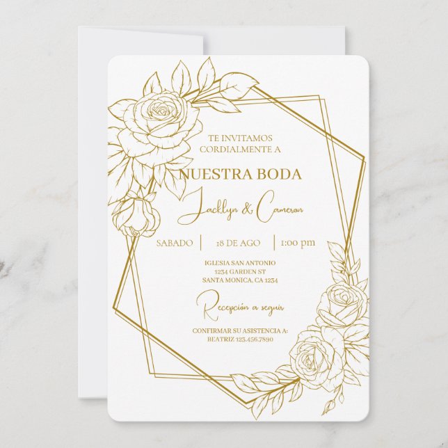 Invitación a la Boda Española Floral Blanca (Anverso)