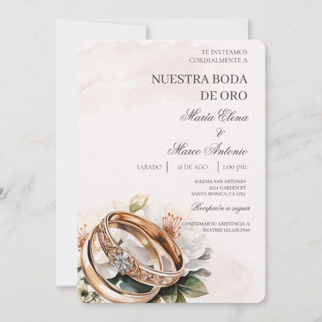 Invitación a la Boda Española Floral Blanca (Anverso)
