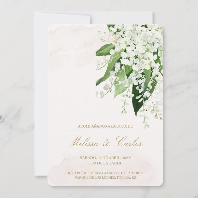 Invitación a la boda española floral blanca (Anverso)